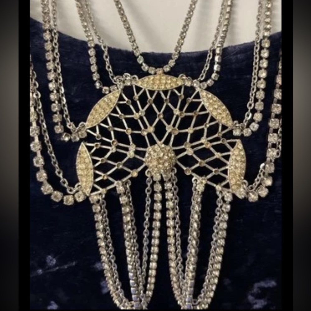 Gorgeous Large Rhinestone Runway Vintage Jewelry Necklace Missing Stones “AS IS”